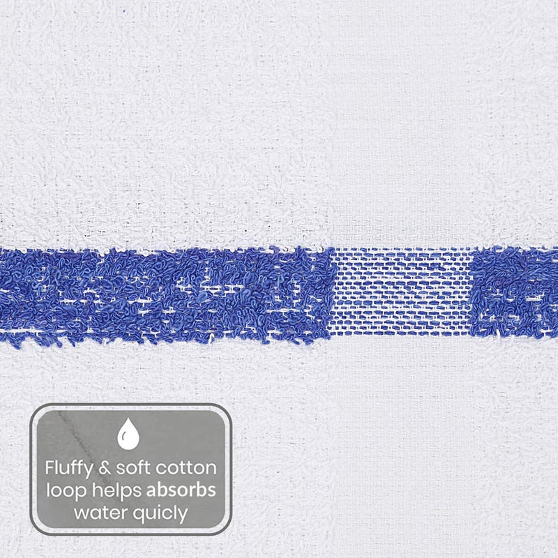 GOLD TEXTILES Bulk Bath Towels White (22x44 Inches) Economy Grade Light Weight Easycare (12 - Blue Stripe) - Image 2